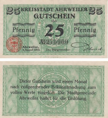 Бона. Германия. Арвайлер 25 пфеннигов 1918 год. Нотгельд. (VF) 