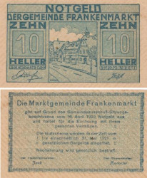 Бона. Австрия. Франкенмаркт 10 геллеров 1920 год. Нотгельд. (XF)