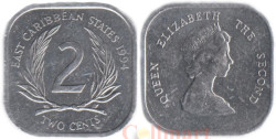 Восточные Карибы. 2 цента 1994 год. Королева Елизавета II.