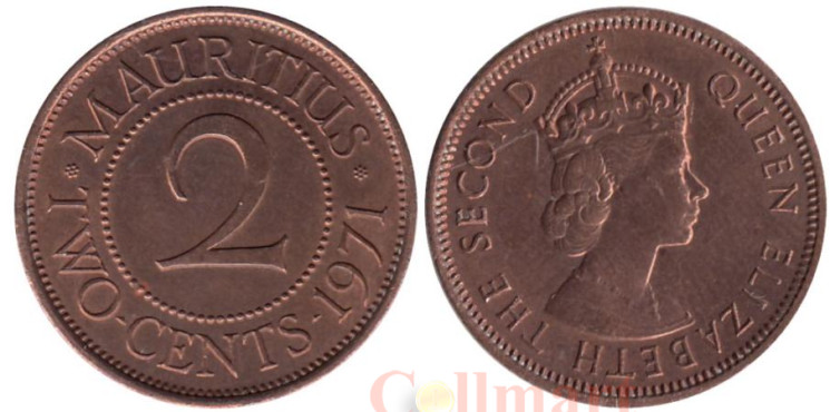  Маврикий. 2 центов 1971 год. Королева Елизавета II. 