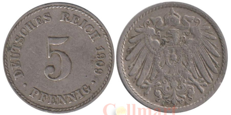  Германская империя. 5 пфеннигов 1909 год. (A) 