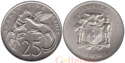 Ямайка. 25 центов 1974 год. Вымпелохвостый колибри.