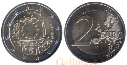 Латвия. 2 евро 2015 год. 30 лет флагу Европейского союза.