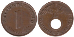 Германия - Третий рейх. 1 рейхспфенниг 1938 год. (J)