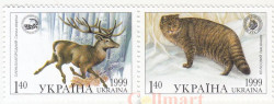 Сцепка марок. Украина. Благородный олень, дикая кошка. (2 штуки)