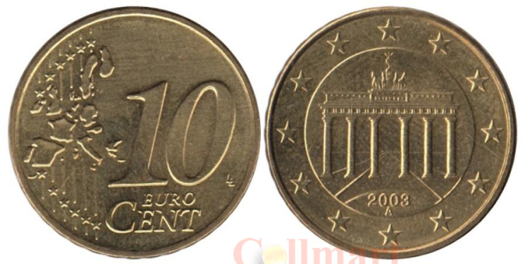  Германия. 10 евроцентов 2003 год. Бранденбургские ворота. (A) 