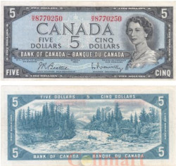 Бона. Канада 5 долларов 1954 год. Елизавета II. (VF)