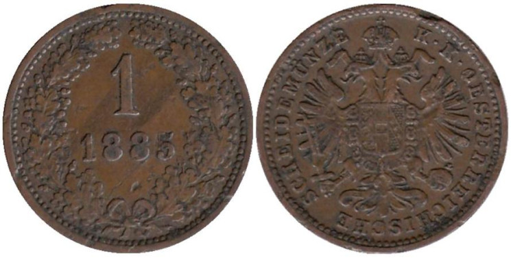  Австрия. 1 крейцер 1885 год. 