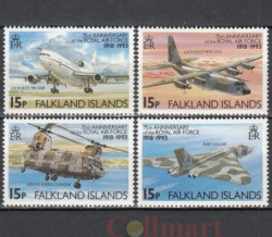 Набор марок. Фолклендские Острова 1993 год. Самолеты - 75 лет Королевским ВВС. (4 марки)