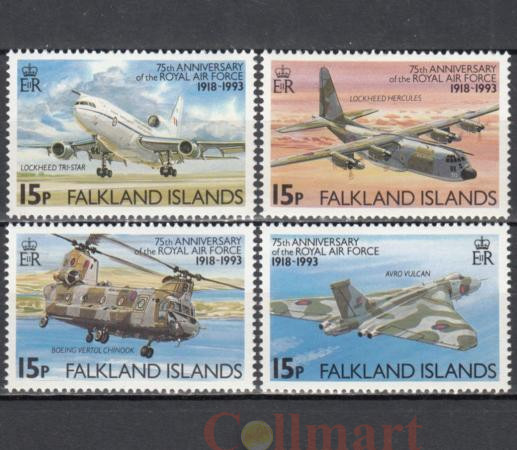  Набор марок. Фолклендские Острова 1993 год. Самолеты - 75 лет Королевским ВВС. (4 марки) 