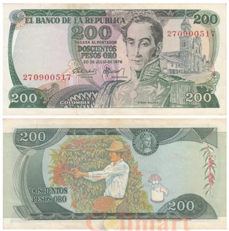  Бона. Колумбия 200 песо оро 1978 год. Симон Боливар. (VF) 