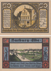 Бона. Германия. Харбург-на-Эльбе 50 пфеннигов 1921 год. Городской пейзаж. Нотгельд. (XF)