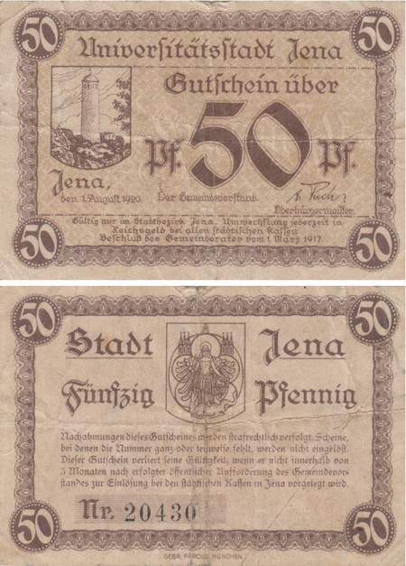  Бона. Германия. Йена 50 пфеннигов 1917 год. Нотгельд. (F) 