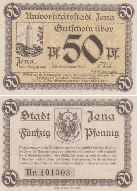  Бона. Германия. Йена 50 пфеннигов 1917 год. Нотгельд. (XF) 