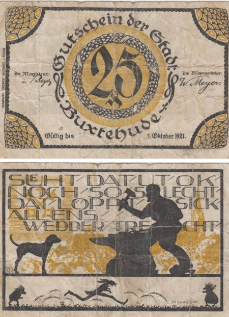  Бона. Германия. Букстехуде 25 пфеннигов 1921 год. Нотгельд. (F) 