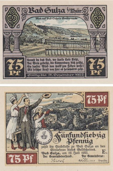 Бона. Германия. Бад-Зульца 75 пфеннигов 1921 год (серия E). Нотгельд. (XF) 