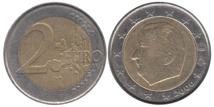  Бельгия. 2 евро 2000 год. 