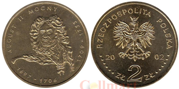  Польша. 2 злотых 2002 год. Август II Сильный (1697-1706; 1709-1733). 