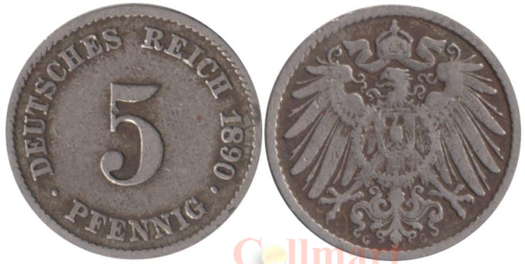  Германская империя. 5 пфеннигов 1890 год. (G) 