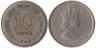  Малайя и Британское Борнео. 10 центов 1956 год. Королева Елизавета II. 