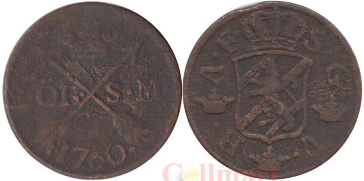  Швеция. 2 эре 1760 год. Король Адольф Фредрик. 