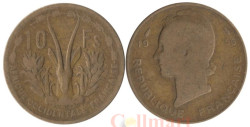 Французская Западная Африка. 10 франков 1956 год. Канна (антилопа).