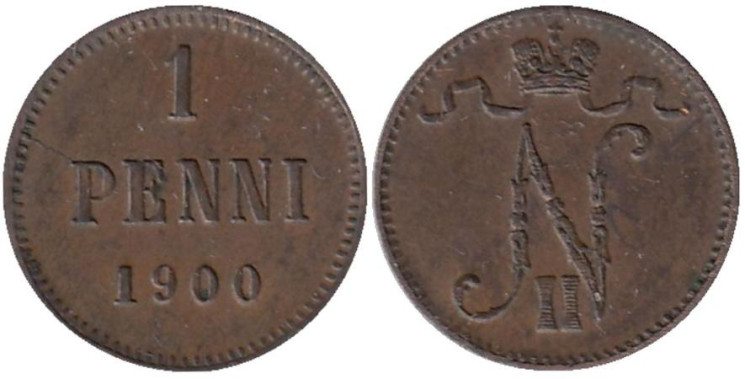  Финляндия. 1 пенни 1900 год. Николай II. 