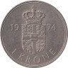  Дания. 1 крона 1974 год. Королева Маргрете II. 