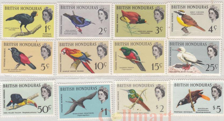  Набор марок. Британский Гондурас. Птицы. 12 марок. 