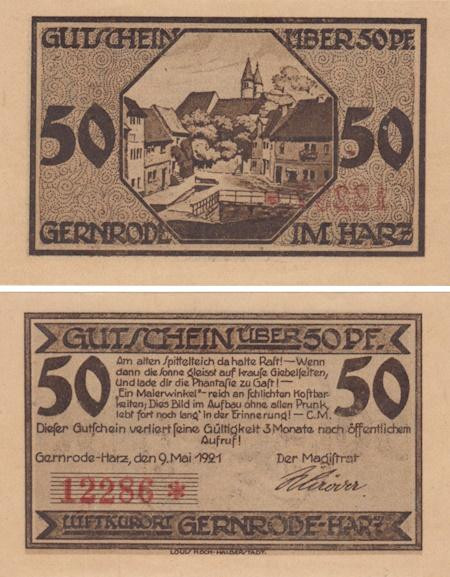  Бона. Германия. Гернроде 50 пфеннигов 1921 год. Нотгельд. (XF) 