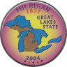  США. 25 центов 2004 год. Квотер штата Мичиган. цветное покрытие (P). 