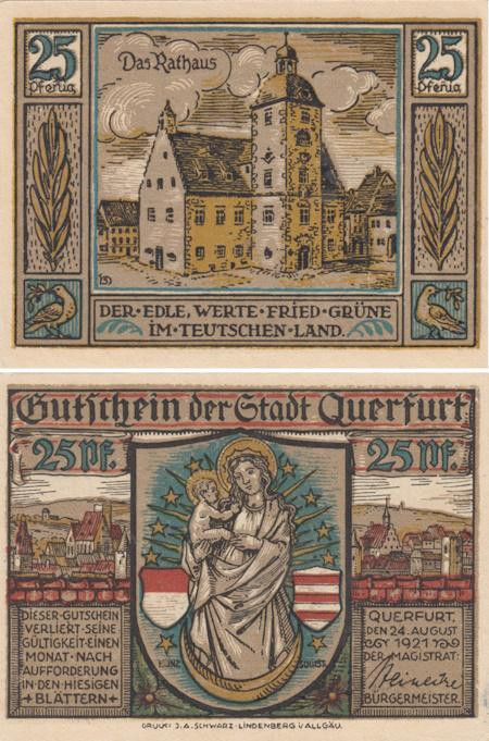  Бона. Германия. Кверфурт 25 пфеннигов 1921 год. Нотгельд. (XF) 