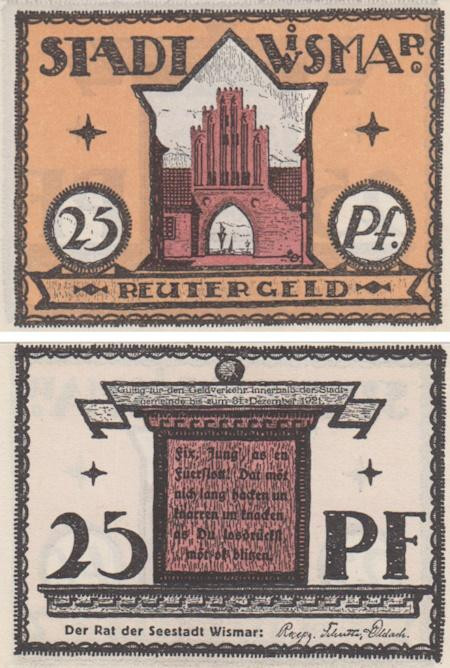  Бона. Германия. Висмар 25 пфеннигов 1921 год. Нотгельд. (XF) 