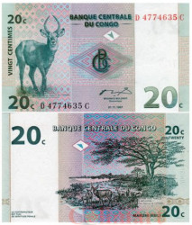 Бона. Конго (ДРК) 20 сантимов 1997 год. Антилопы. (Пресс)