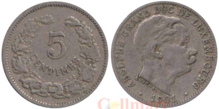  Люксембург. 5 сантимов 1901 год. 