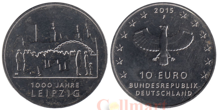  Германия. 10 евро 2015 год. 1000 лет городу Лейпциг. 