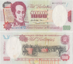 Бона. Венесуэла 1000 боливаров 1998 год. Симон Боливар. P-76c.2 (XF)