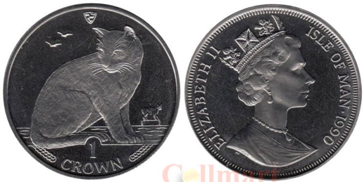  Остров Мэн. 1 крона 1990 год. Кошки - Уличная кошка. 