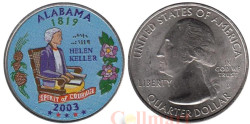 США. 25 центов 2003 год. Квотер штата Алабама. цветное покрытие (D).