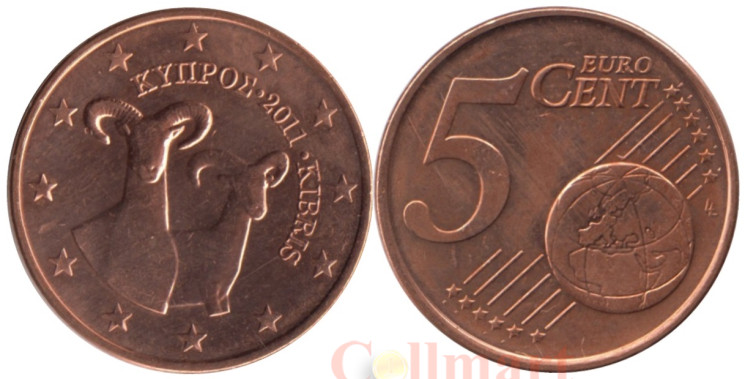 Кипр. 5 евроцентов 2011 год. Муфлоны. 