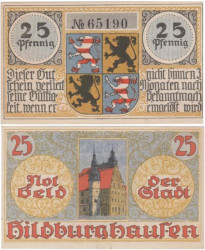 Бона. Германия. Хильдбургхаузен 25 пфеннигов 1921 год. Ратуша. Нотгельд. (XF)