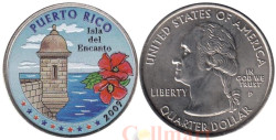 США. 25 центов 2009 год. Квотер Пуэрто-Рико. цветное покрытие (P).