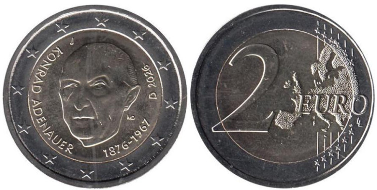  Германия. 2 евро 2026 год. Конрад Аденауэр. (F) 