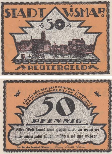  Бона. Германия. Висмар 50 пфеннигов 1921 год. Нотгельд. (XF) 