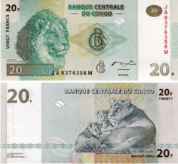 Бона. Конго (ДРК) 20 франков 2003 год. Львы. (AU)