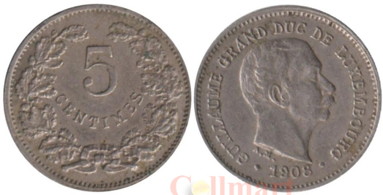  Люксембург. 5 сантимов 1908 год. Вильгельм IV. 