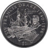  Британские Виргинские острова. 1 доллар 2004 год. Сэр Фрэнсис Дрейк. 