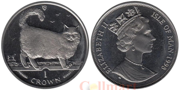  Остров Мэн. 1 крона 1998 год. Кошки - Бирманская кошка. 
