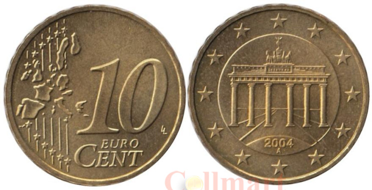  Германия. 10 евроцентов 2004 год. Бранденбургские ворота. (A) 