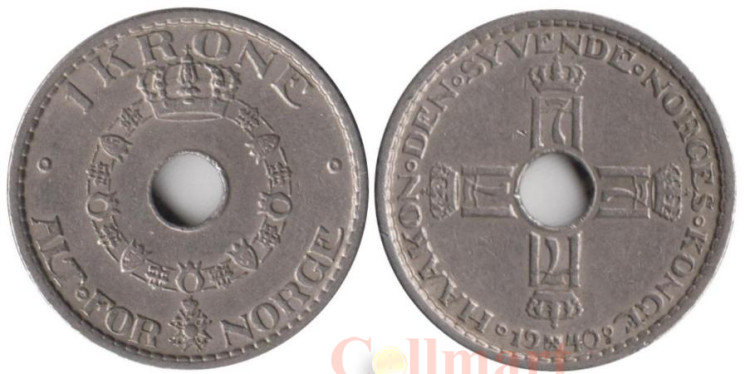  Норвегия. 1 крона 1940 год. 